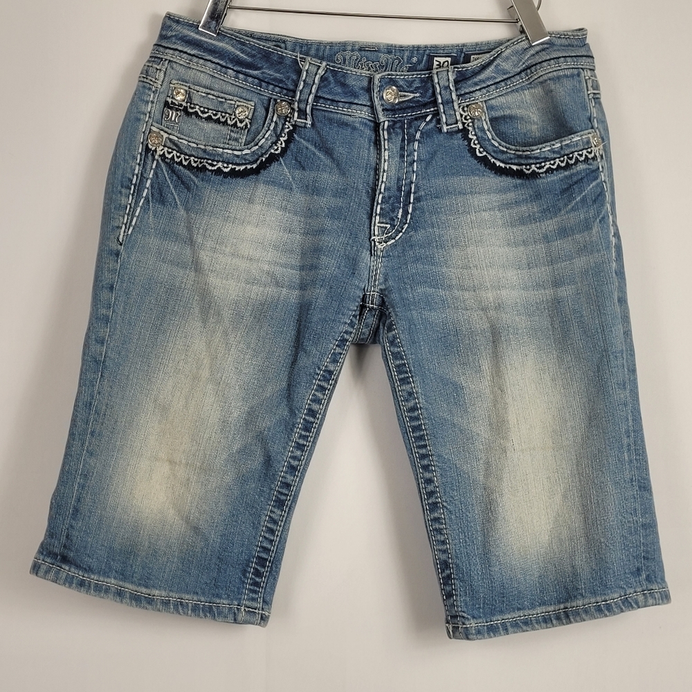 Miss Me Embroidered Rhinestone Bermuda Shorts Size 30